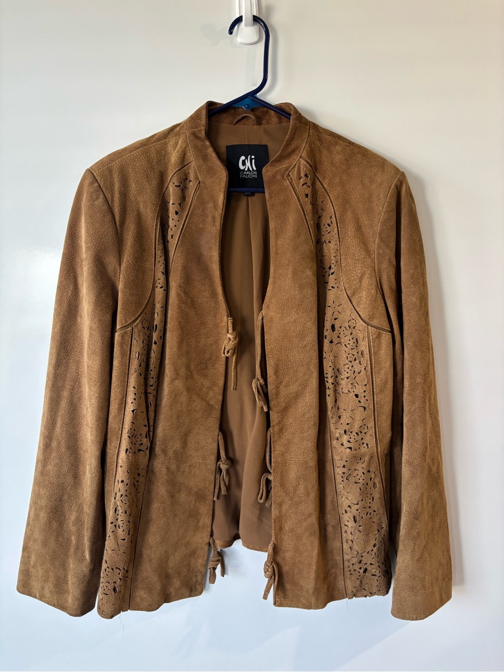 Carlos Falchi Camel Brown Suede Tie-Front Jacket